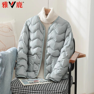 Yalu 2026 new thin liner down jacket women's fashion casual outerwear age-reducing temperament versatile warm wave jacket blue gray l recommended 100-120 jin jin equals 0.5 kg