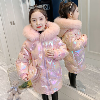 G.duck girls down jacket 2025 new winter clothes plus velvet thickened winter cotton clothes disposable cotton jackets girls korean style jackets pink 150 cm recommended height 135-145cm