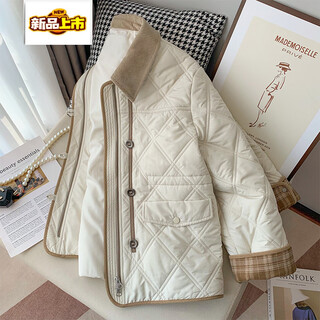 Initial diameter fat mm extra large size lapel rhombus cotton jacket for women winter new retro corduroy jacket cotton jacket beige 2xl recommended 120-150jin jin is equal to 0.5 kg