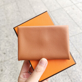 Second-hand 95 new hermes hermes gold brown and elephant gray women's card holder wallet wallet women's bag