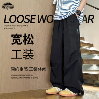 Dingfengbaoluo american high street trousers men's autumn pleated casual loose wide-leg work trousers vk01 black m