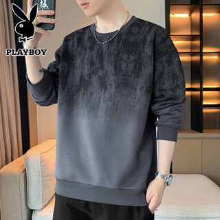 Playboy (playboy) sweatshirt men's spring and autumn gradient casual loose round neck t-shirt bottoming shirt gray xl