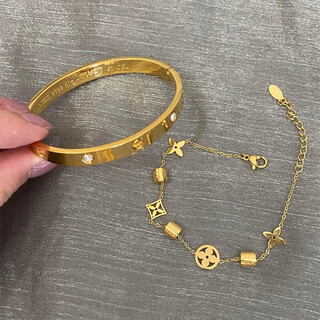 Jiaye k gold four-leaf clover titanium steel silver waist bracelet presbyopia bracelet light luxury fashion temperament versatile and non-fading 999 gold bracelet