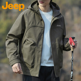 Jeep (jeep) jacket men's spring and autumn loose hooded jacket men's versatile workwear top assault mountaineering jacket army green 2xl