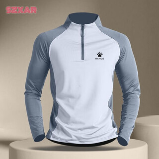 Kelme karl quick-drying long-sleeved men's half-zip training clothes running tops sports t-shirts spring cycling fitness clothes v07 white body light blue sleeves-249 label 2xl recommended weight 140-160jin jin equals 0.5 kg
