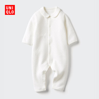 Uniqlo infant and toddler crimped jumpsuit long-sleeved crawling suit baby clothes 25 autumn and winter new style 478819 01 milky white 70cm