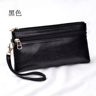 New simple soft leather hand wallet women's long version large capacity coin key cell phone small bag bag versatile and trendy for all seasons black