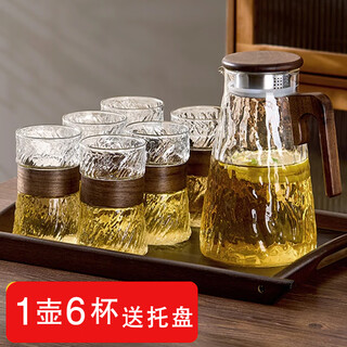 Yupinjia cooling kettle set home large capacity tea health kettle cooling kettle glass cup tea cup water cup coffee cup complete set kettle set one pot six cups + tea tray