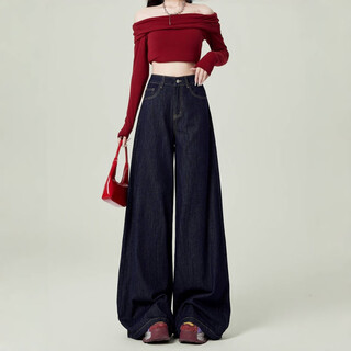 Bai qixin pants women's jeans women's loose wide-leg pants women's 2025 autumn new jeans lazy casual wide-leg pants denim blue loose wide-leg pants m