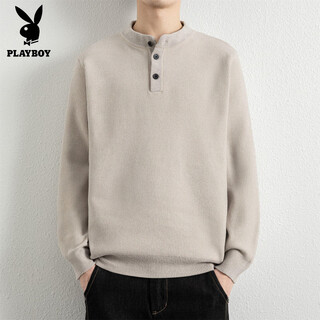 Playboy (playboy) three-button american henry collar pullover sweater for men, autumn and winter 2025 new door tube collar bottoming shirt, dark gray m, weight range 90-115jin jin is equal to 0.5 kg