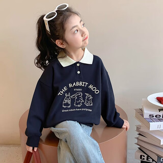 童森童马A5848女童卫衣春秋款2025新款polo衫休闲上衣 藏青色 120
