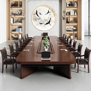 Wooden office large conference table long table simple solid wood desk negotiation conference room training table and chair meeting combination 3-meter conference table