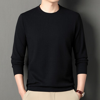 Lilan men's solid color round neck long sleeve t-shirt men's spring and autumn casual fashion bottoming shirt versatile anti-wrinkle cotton sweatshirt black