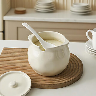 Linion ceramic lard jar 1200ml household kitchen high temperature resistant seasoning jar with lid chili oil jar oil salt jar seasoning jar