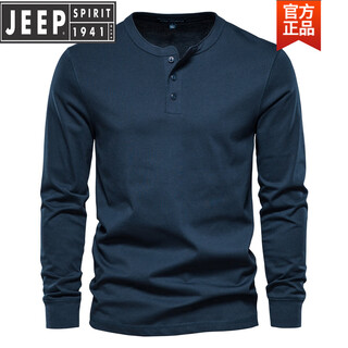 Jeep long-sleeved t-shirt men's pure cotton heavyweight army green henley shirt american spring and autumn round neck new product royal blue 2xl (weight 175-190jin jin equals 0.5 kg)
