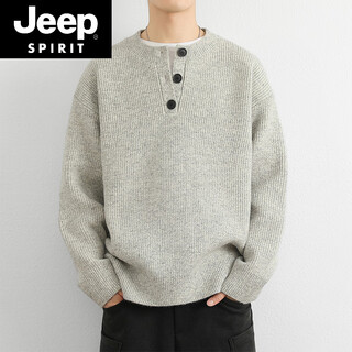 Jeep spirit 2025 new sweater gray american retro henry collar sweater men's winter lazy style knitted sweater cl light gray m