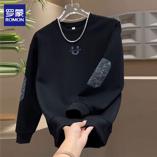 Roman letter embroidered korean style sweatshirt for men, trendy spring and autumn new style, handsome, fashionable, versatile round neck t-shirt, long-sleeved top, 2755 black, regular xl, about 135-150jin jin is equal to 0.5 kg
