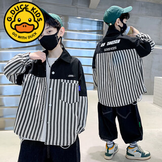 G.duck children's clothing boys' spring shirts spring and autumn 2025 new long-sleeved boys handsome middle-aged and older children's spring shirts trendy black spring and autumn 120 cm