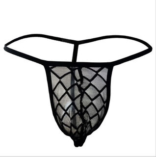 Men's sexy underwear men's special thong transparent mesh t-pants showing buttocks and flirting black l