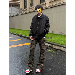 Cantu black american flight jacket men's autumn and winter high street cleanfit short work jacket high-end baseball uniform black xl