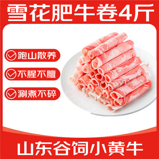鸣嘉雪花牛肉卷谷饲生牛肉肥牛卷冷冻调理肥牛片非原切火锅涮肉食材 雪花肥牛卷4斤装