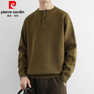 Pierre cardin american henry neck sweater men's autumn and winter new trendy men's button sweater thickened warm wool sweater lr9695 light mustard green m recommended 120jin jin equals within 0.5kg