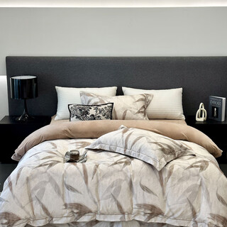 Mercury series home textiles 2025 new brushed baby velvet four-piece set, soft style, berlin fern language bed sheet style 1.5 four-piece set-quilt cover 200x230