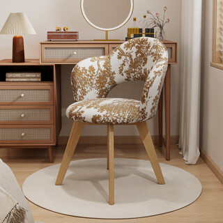 Ouji antique style solid wood dressing table stool home bedroom girls makeup chair light luxury high-end petal chair can rotate boxberry tree jacquard-log color legs