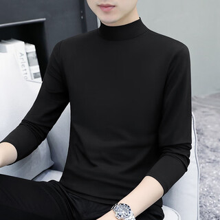 Joeone autumn and winter half turtleneck bottoming shirt men's slim inner wear long-sleeved shirt mid-collar men's autumn coat outer wear ypt192 black half turtleneck m _recommended 100-115jin jin equals 0.5 kg