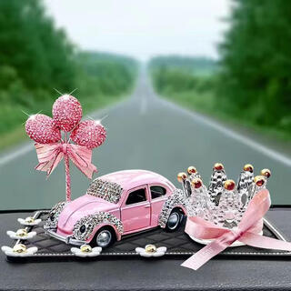 7 car decoration ornaments crystal crown ornaments combination car interior ornaments center console goddess car petal cushion + crystal crown + pink diamond balloon + pink diamond car + free traceless glue + free perfume + 10g