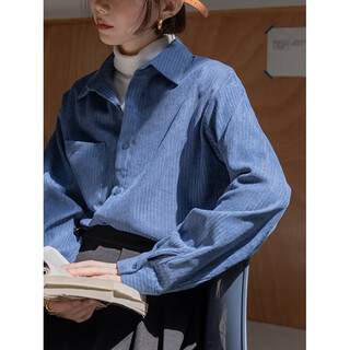 Semir blue corduroy shirt women's autumn and winter 2023 new inner layered sweater layered shirt two-piece top blue gray shirt s