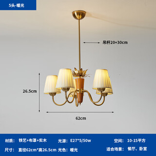 He jiangong's antique living room chandelier retro main lamp study nanyang style bedroom dining room lampshade 5 heads with high brightness light source warm light