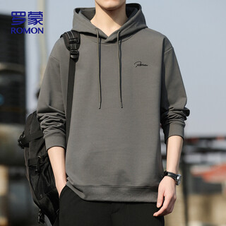 Romon sweatshirt men's autumn and winter warm casual loose long-sleeved t-shirt bottoming shirt jacket men's sd1 gray velvet xl