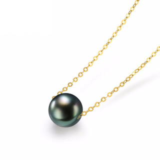 Lihu tahitian black pearl necklace 925 silver lutong single pearl pendant nearly perfect circle 45cm pin gold chain 8-9mm