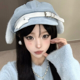 Changyin cute puppy ears octagonal hat blue rabbit ears female subculture show face small temperament octagonal hat beret fresh blue one size