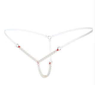 Sexy sexy vaginal beads women's lace thong transparent sm can be pearl massage open crotch white one size