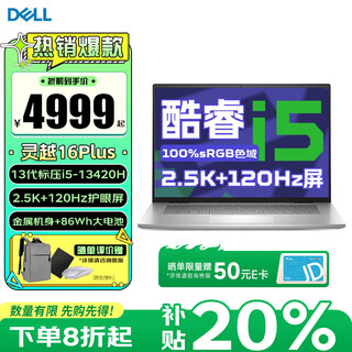 戴尔（DELL） 灵越16Plus 16英寸大屏创作本补贴20%设计师学生办公剪辑游戏制图轻薄笔记本电脑 13代标压i5-13420H 2.5K护眼屏 银色 16G内存 2TB高速固态 定制