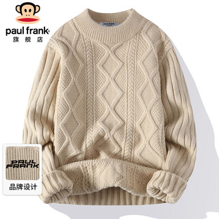 Paul frank sweater men's autumn and winter warm twisted sweater men's round neck thick sweater jacket khaki xl
