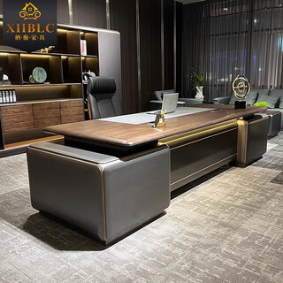 Qiheng (xiiblc) new internet celebrity light luxury boss desk with lights president’s desk without side cabinets chairman’s desk painted office furniture 2.4 meter boss desk smart cable box + light strip