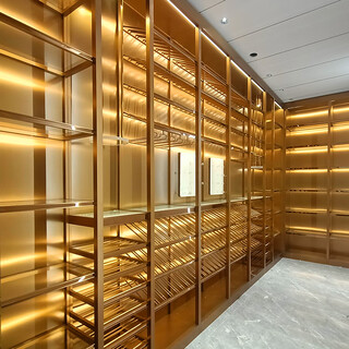 Ohneohne stainless steel constant temperature wine cabinet custom wine cellar villa home commercial red wine cabinet light luxury foreign wine cabinet wine rack cigar cabinet brown gold