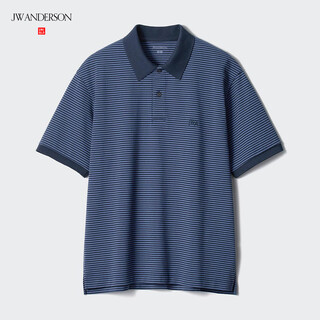 Uniqlo cooperation men's and women's quick-drying polo shirt short-sleeved striped t-shirt casual 477678 67 navy blue xs /160/76a