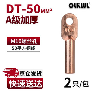 OLKWL （瓦力）DT铜鼻子A级加厚接线端子电线铜线鼻子电缆头铜本色接头50平方紫铜线耳 酸洗DT-50（2只装）