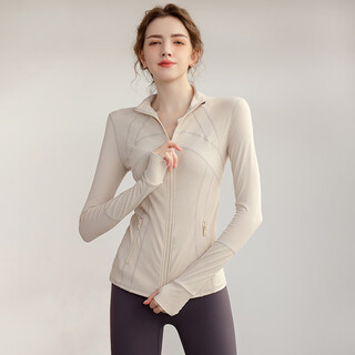 Sporn yoga jacket women's autumn and winter fitness top professional sports suit outerwear running slimming pilates training clothes milky white top l 100-120jin jin equals 0.5 kg