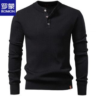 Romon 2025 new autumn and winter heavy retro men's stand collar knitted sweater men's jacket henry collar knitted sweater anti-pilling black s 115-130jin jin is equal to about 0.5 kg