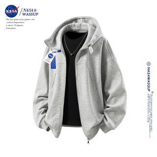 Nasawassup official fashion brand co-branded cardigan sweatshirt men's autumn and winter american hooded long-sleeved jacket solid color men's large size top light gray xl (recommended 130-140jin jin equals 0.5 kg)
