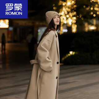 Romon autumn couple's woolen coat mid-length for men and women autumn and winter long knee-length windbreaker woolen coat top trendy off-white s