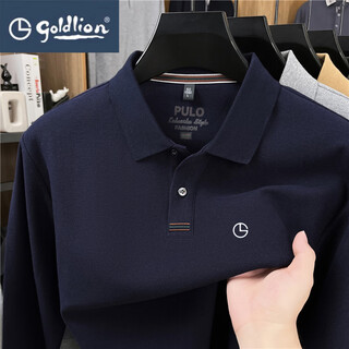 Goldlion long-sleeved t-shirt men's 2025 autumn new solid color business casual polo shirt men's bottoming shirt men's tops men's upper green xl recommended 130-150jin jin equals 0.5 kg