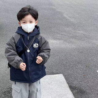 Disney (disney) three-proof fabric, new spring outdoor jacket for boys, children's jacket, windbreaker, thin jacket for children, navy blue jacket, autumn and winter, velvet and thickening 90