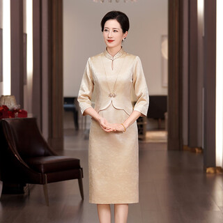 Fumini november wedding dress for mother-in-law, high-end cheongsam 2025 new autumn young style mother's wedding wedding dress champagne gold 3xl
