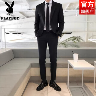 Playboy spring and autumn korean style casual suit jacket men's black loose student formal business suit suit men's trend black suit + white shirt + trousers free tie xl recommended 115-135 jin jin equals 0.5 kg
